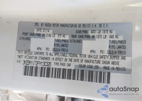 2015 Mazda Mazda3 I Touring из США, поврежденный, VIN 3MZBM1V72FM130325